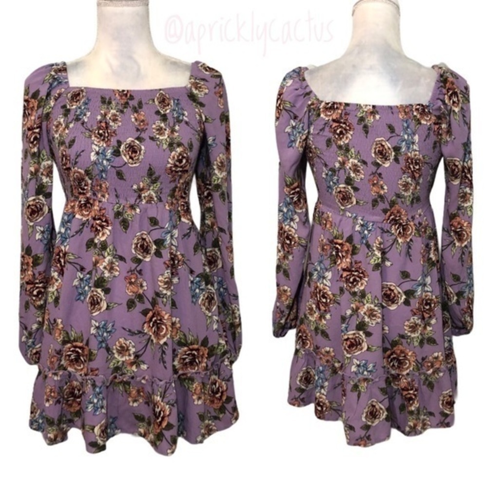 NWOT Xhilaration Lilac Purple Floral Smocked Dress - Picture 3 of 15